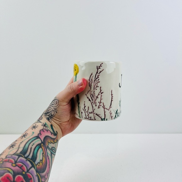 Anthropologie Cream ‘J’ Initial Floral Hand-painted Ceramic Large Mug - Picture 11 of 11